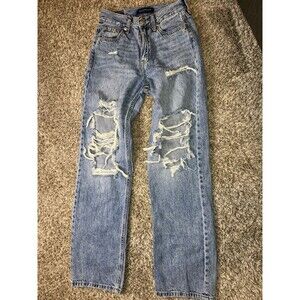 Aeropostale High Rise Baggy Distressed Jeans Sz 00 Regular Light Wash Denim Y2K